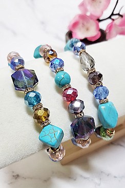 PACK OF 12 FASHION ASSORTED COLOR TURQUOISE GEM STONE STRETCH BRACELET