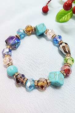 PACK OF 12 FASHION ASSORTED COLOR TURQUOISE GEM STONE STRETCH BRACELET