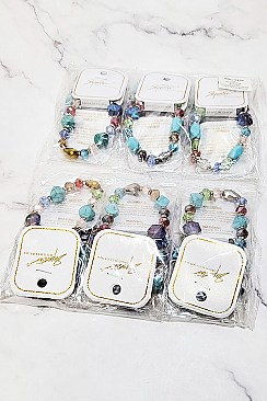 PACK OF 12 FASHION ASSORTED COLOR TURQUOISE GEM STONE STRETCH BRACELET