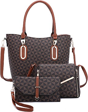 Monogram 3-in-1 Satchel messenger clutch Set