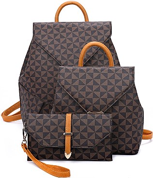 3 in 1 Monogram Dual Back Packs & Clutch Set