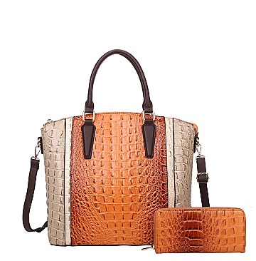 Crocodile Satchel Set With Wallet