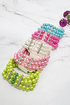 Pack of 12 Triple Pearl Strand Stretch Bracelet Set