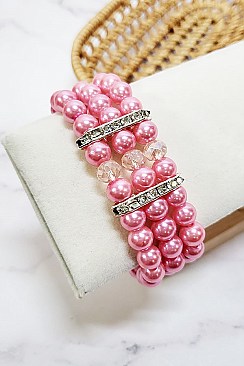 Pack of 12 Triple Pearl Strand Stretch Bracelet Set