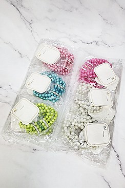 Pack of 12 Triple Pearl Strand Stretch Bracelet Set