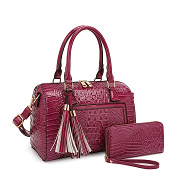 Crocodile Tassled Boston Satchel With Wallet