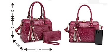 Crocodile Tassled Boston Satchel With Wallet