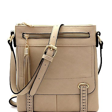 Fashionable Laser-Cut Detail Tassel Pocket Cross Body Messenger MH-BS2397