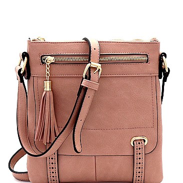 Fashionable Laser-Cut Detail Tassel Pocket Cross Body Messenger MH-BS2397