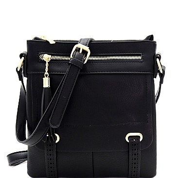 Fashionable Laser-Cut Detail Tassel Pocket Cross Body Messenger MH-BS2397