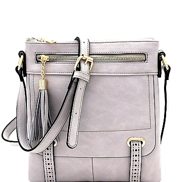 Fashionable Laser-Cut Detail Tassel Pocket Cross Body Messenger MH-BS2397
