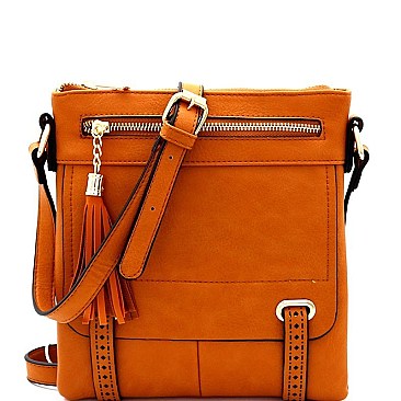 Fashionable Laser-Cut Detail Tassel Pocket Cross Body Messenger MH-BS2397