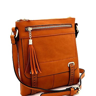 Fashionable Laser-Cut Detail Tassel Pocket Cross Body Messenger MH-BS2397