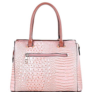 CROCODILE SATCHEL WALLET SET WITH TASSEL