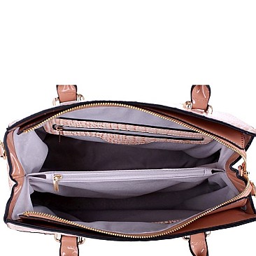 CROCODILE SATCHEL WALLET SET WITH TASSEL