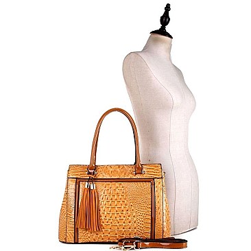 CROCODILE SATCHEL WALLET SET WITH TASSEL