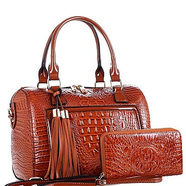 BOSTON CROCODILE PATENT SATCHEL SET