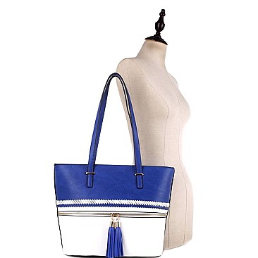 2Tone Mid-Zip Tasseled Tote