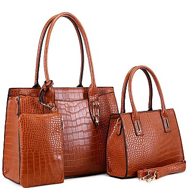 3 in 1 Crocodile Print Structured Tote Wallet SET