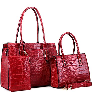 3 in 1 Crocodile Print Structured Tote Wallet SET