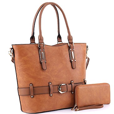 2-Way Two-Tone Belted Tote Wallet SET