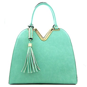 Rhinestone V Shape Accent Tassel Large Tote