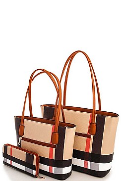 CH-BT2669 SMOOTH TEXTURED MODERN CHECK 3 in 1 FASHION TOTE SET