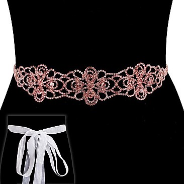 FASHIONABLE RHINESTONE BELT W/ RIBBON BACKING SLBTH2024