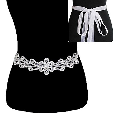 Fashionable Rhinestone Wedding Tie Sash Belt SLBTM1360