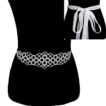 Fashionable Rhinestone Wedding Tie Sash Belt SLBTM1560