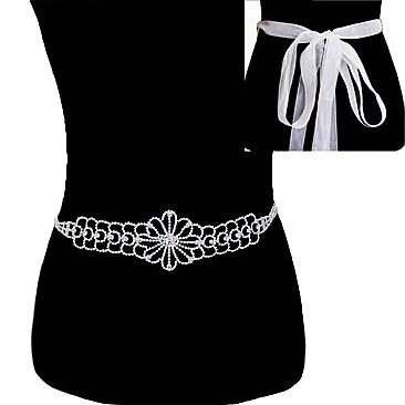 Fashionable Rhinestone Wedding Tie Sash Belt SLBTM1561