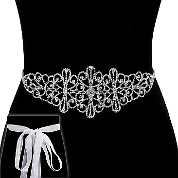 Rhinestone Wedding Extra Wide Tie Sash Belt SLBTM1564