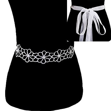 Fashionable Rhinestone Flowers Wedding Tie Sash Belt SLBTM1565