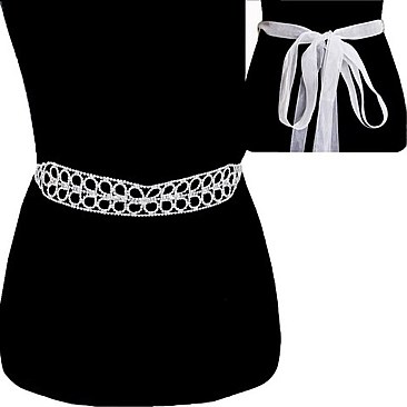 Fashionable Rhinestone Flowers Wedding Tie Sash Belt SLBTM1567