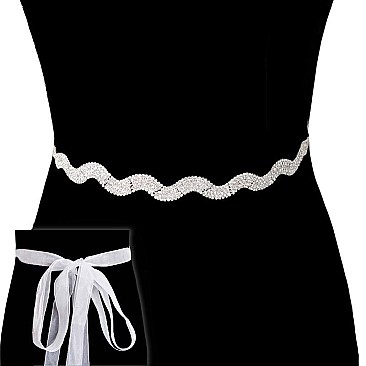 Fashionable Rhinestone Wedding Tie Sash Belt SLBTM844