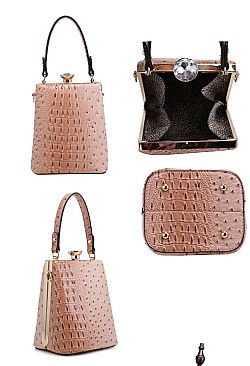 Diamond Jewel Top Twist Lock Closure Messenger Bag