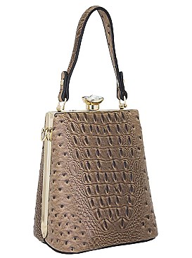 Diamond Jewel Top Twist Lock Closure Messenger Bag