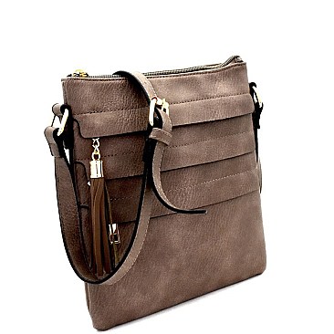 Trendy Tassel Accent Multi-Pocket Cross Body Messenger BW2344
