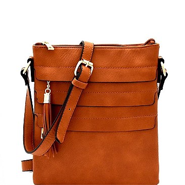 Trendy Tassel Accent Multi-Pocket Cross Body Messenger BW2344