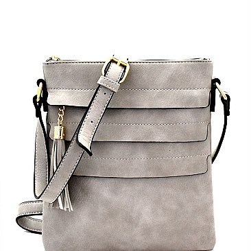 Trendy Tassel Accent Multi-Pocket Cross Body Messenger BW2344