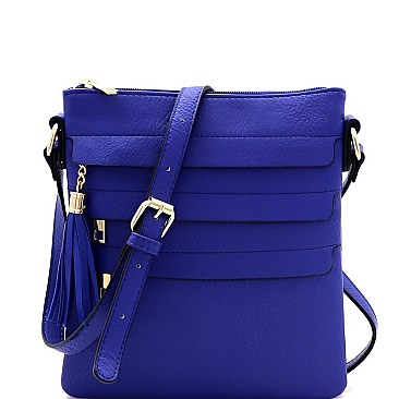 Trendy Tassel Accent Multi-Pocket Cross Body Messenger BW2344
