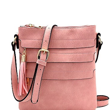 Trendy Tassel Accent Multi-Pocket Cross Body Messenger BW2344