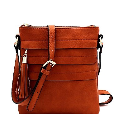Trendy Tassel Accent Multi-Pocket Cross Body Messenger BW2344