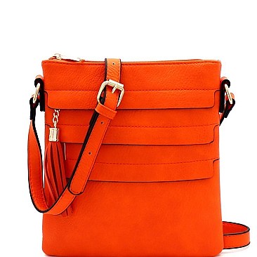 Trendy Tassel Accent Multi-Pocket Cross Body Messenger BW2344