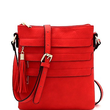 Trendy Tassel Accent Multi-Pocket Cross Body Messenger BW2344