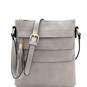 Trendy Tassel Accent Multi-Pocket Cross Body Messenger BW2344