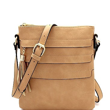 Trendy Tassel Accent Multi-Pocket Cross Body Messenger BW2344