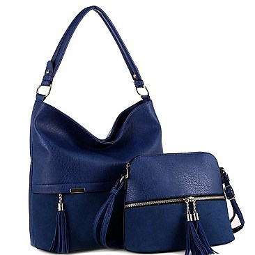 2 IN 1 Tassel Accent Hobo Cross Body Value SET