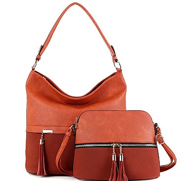 2 IN 1 Tassel Accent Hobo Cross Body Value SET