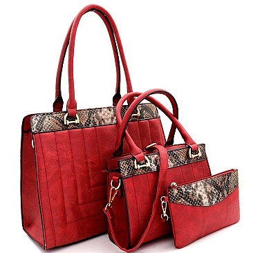QUILTED SNAKE TRIM 3 IN 1 TOTE VALUE SET